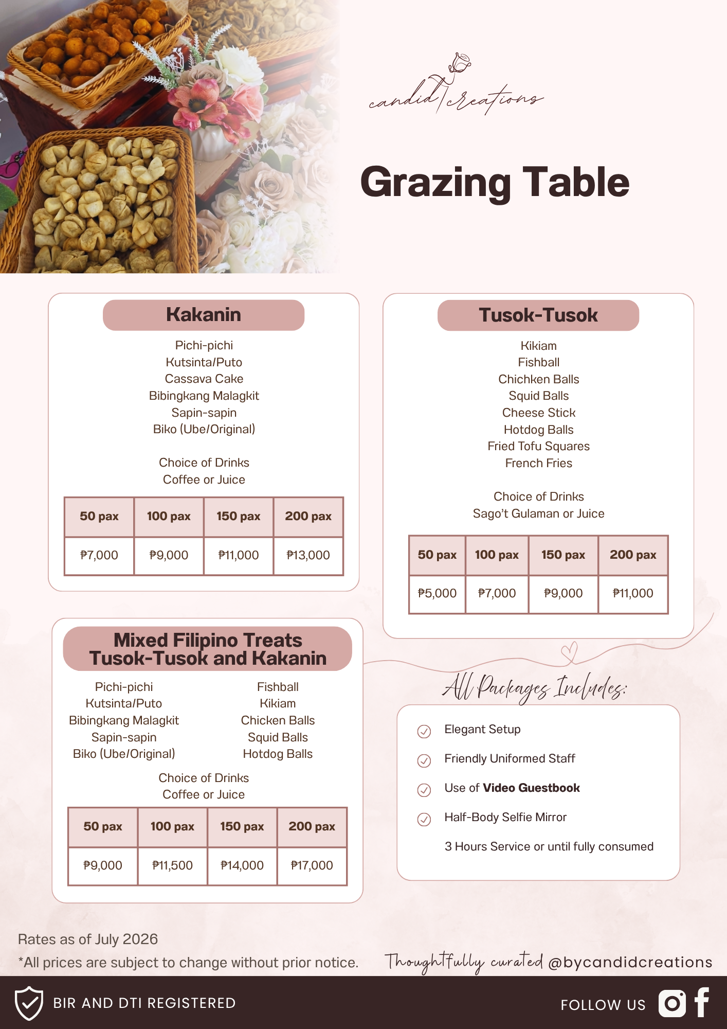 Food Carts & Grazing Tables setup
